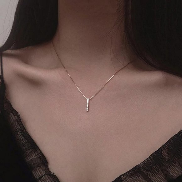 Gold Diamond Strip 925 Sterling Silver Necklace - Picture 4 of 14